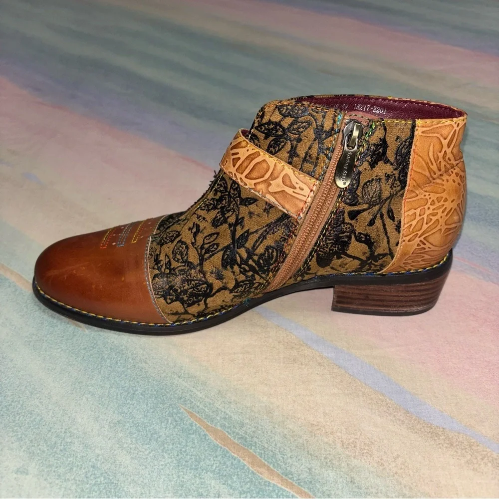 L’Artiste By Spring Step Leather Georgiana Ankle Boots: Camel Tan Brown Multi